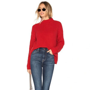 Lovers and Friends Revolve Clea Sweater Red Chunky Knit Shredded Distressed